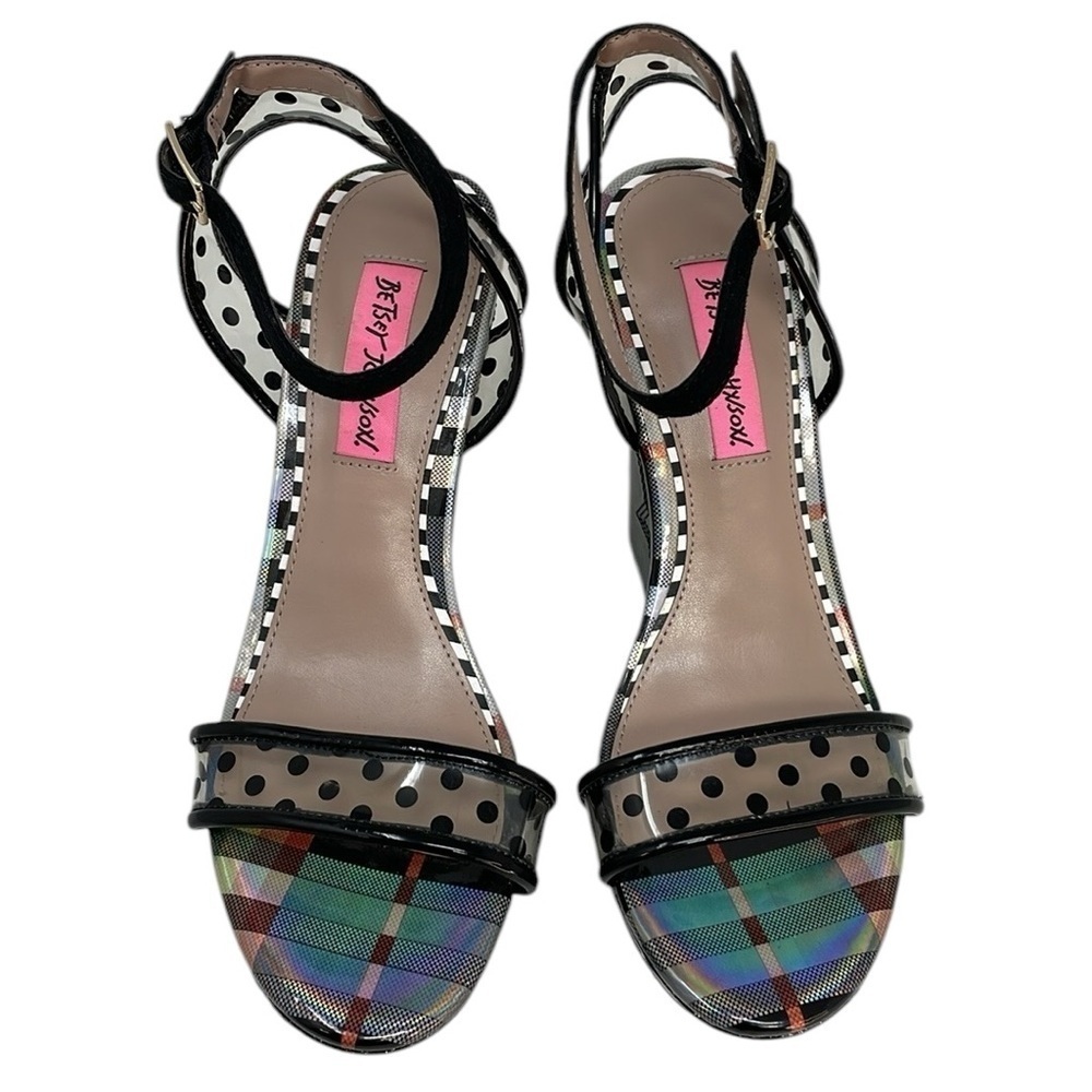 Betsey Johnson Shoes Charissa Heels Black Wedge Sandals Glitter Stars Size 7